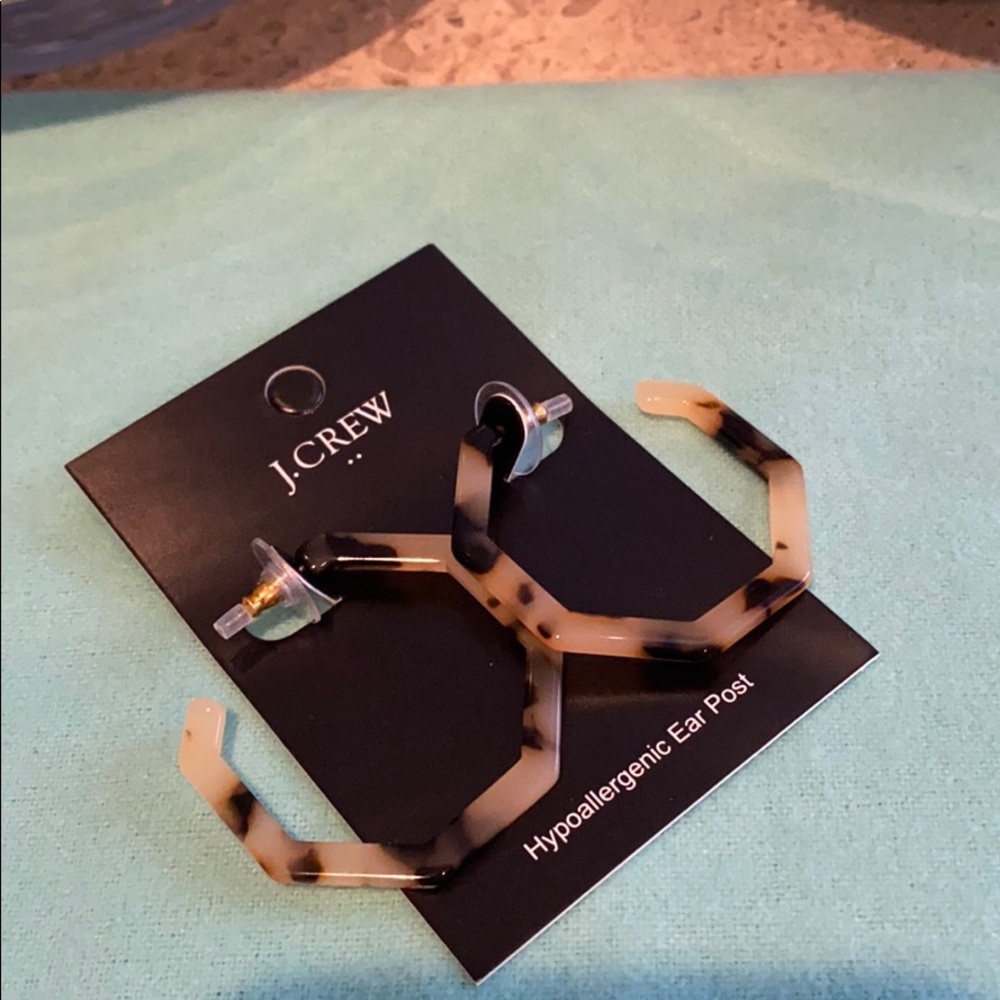 J. Crew Tortoise hoop hexagon earrings. - Picture 5 of 9